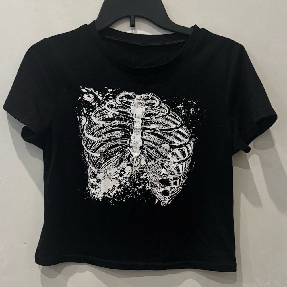 Black Skeleton Print Women's Top